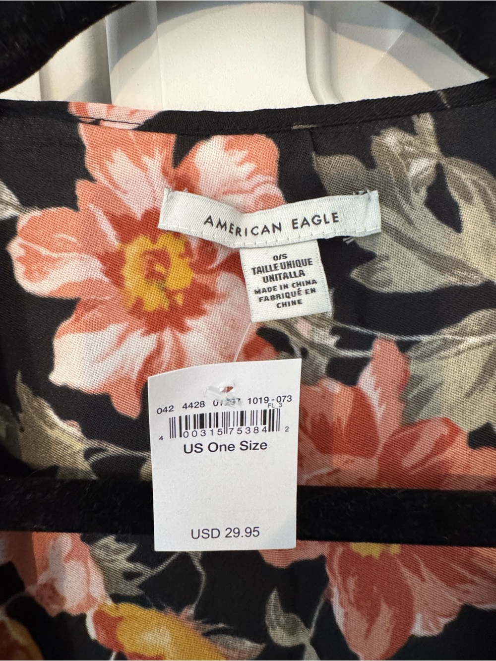 American Eagle Black Floral Kimono with Leopard Trim - Picture 2 of 4